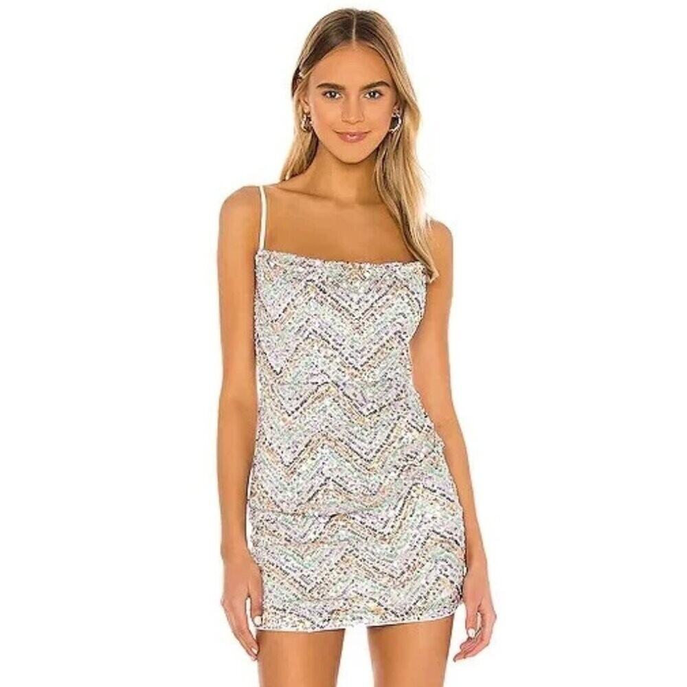 NBD Racquel Mini Dress Pastel Rainbow Sequin Sparkle Embellished Party small